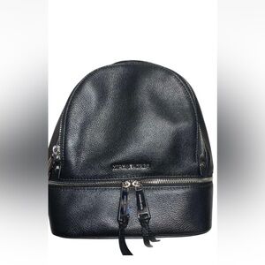 Michael Kors Black Pebbled Leather Backpack with Silver Hardware